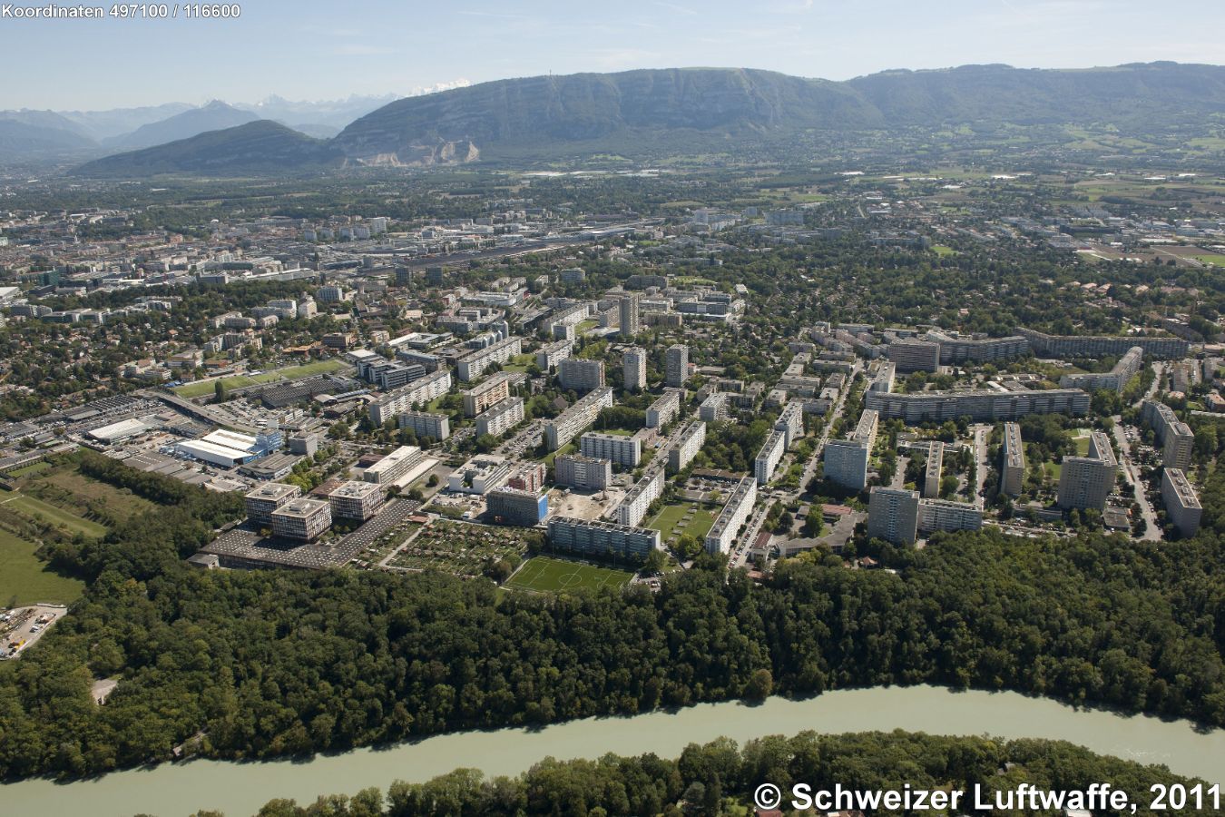 Genève - Cité-Nouvelle - La Caroline - Gros-Chêne (Position 2'497'101.25, 1'116'644.27); Blickrichtung SE